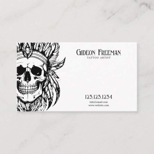 Moderner Schwarz & Weiß Feathers Skull Tattoo Arti Visitenkarte (Vorderseite)