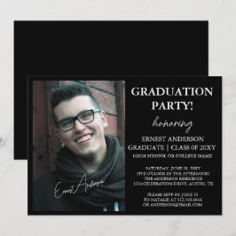 Moderner Schwarz-Weiß-Foto Abschluss Einladung