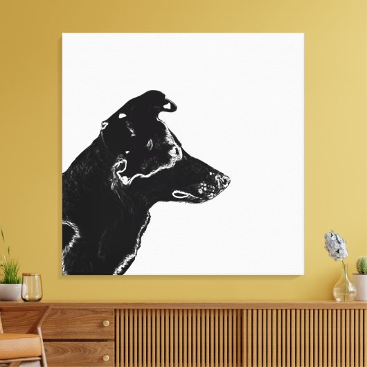 Moderner Schwarz-Weiß-Foto-Sketch-Hund Leinwanddruck (Insitu (Wohnzimmer))
