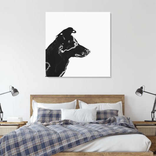 Moderner Schwarz-Weiß-Foto-Sketch-Hund Leinwanddruck (Insitu (Schlafzimmer))
