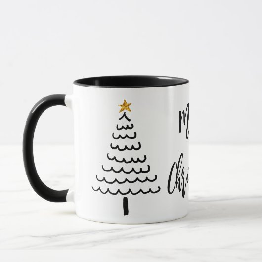 Moderner Schwarz-Weiß-frohe Weihnachtsbaum Tasse (Links)