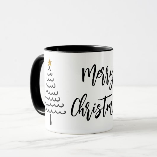Moderner Schwarz-Weiß-frohe Weihnachtsbaum Tasse (Vorderseite Links)