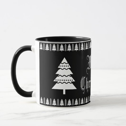 Moderner Schwarz-Weiß-frohe Weihnachtsbaum Tasse (Links)