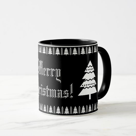 Moderner Schwarz-Weiß-frohe Weihnachtsbaum Tasse (VorderseiteRechts)