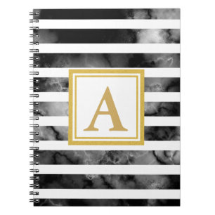 Moderner Schwarz-Weiß-Glitzer-Monogramm-Trend Notizblock