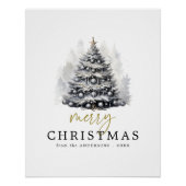 Moderner Schwarz & Weiß Gold Frohe Weihnachtsbaum Poster (Vorderseite)