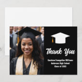 Moderner Schwarz-weiß Graduate Foto Abschluss Dankeskarte (Vorne/Hinten)
