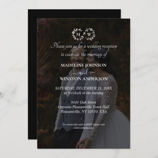 Moderner Schwarz-Weiß-Hochzeitssalon-Foto-Empfang Einladung (Vorne/Hinten)