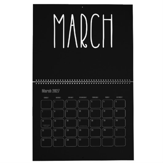 Moderner Schwarz-Weiß-Kalender Kalender (Mär 2027)