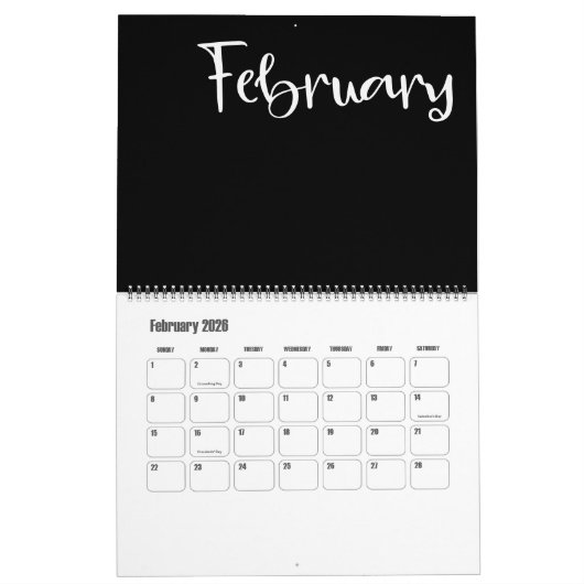 Moderner Schwarz-Weiß-Kalender Kalender (Feb 2026)