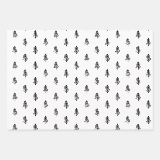 Moderner Schwarz-Weiß-Kalligrafie Weihnachtsbaum Geschenkpapier Set (Vorderseite)