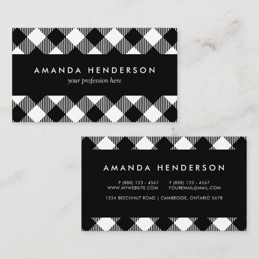 Moderner Schwarz-Weiß-Karo Gingham Pattern Busin Visitenkarte (Vorne/Hinten)