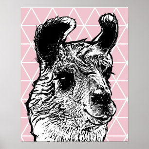 Moderner Schwarz-Weiß-Lama und Dreiecke Poster