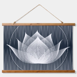 Moderner Schwarz-Weiß-Lotus-Trippy-Moiré-Effekt Wandteppich Mit Holzrahmen