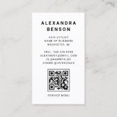 Moderner Schwarz-Weiß-Marmor-QR-Code Visitenkarte (Vorderseite)