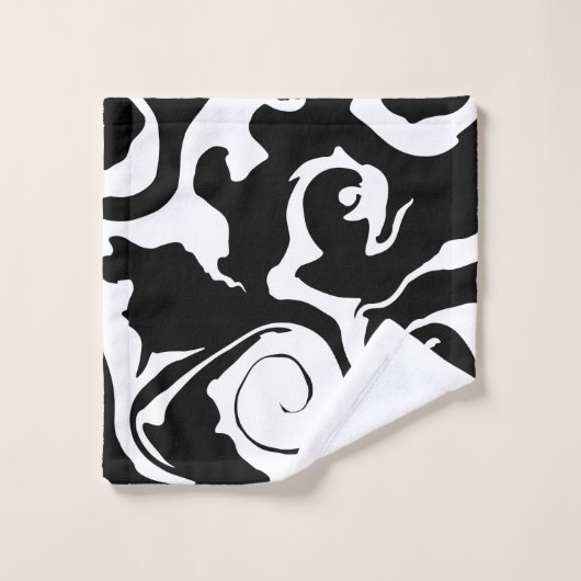 Moderner Schwarz-Weiß-Marmor-Swirl Badhandtuch Set (Waschlappen)