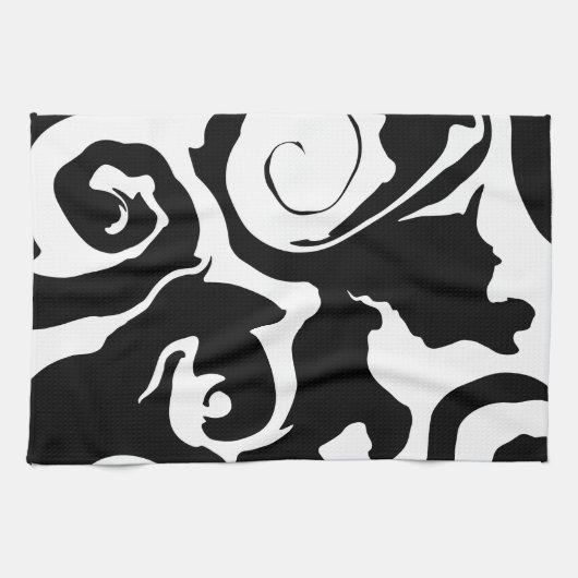 Moderner Schwarz-Weiß-Marmor-Swirl Geschirrtuch (Horizontal)