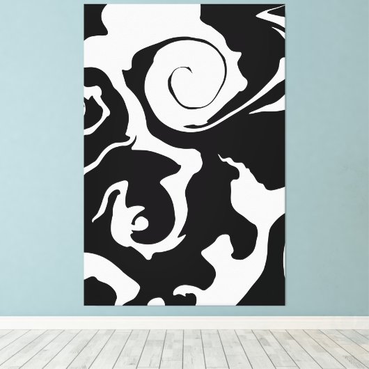 Moderner Schwarz-Weiß-Marmor-Swirl Leinwanddruck (Insitu (Holzboden))