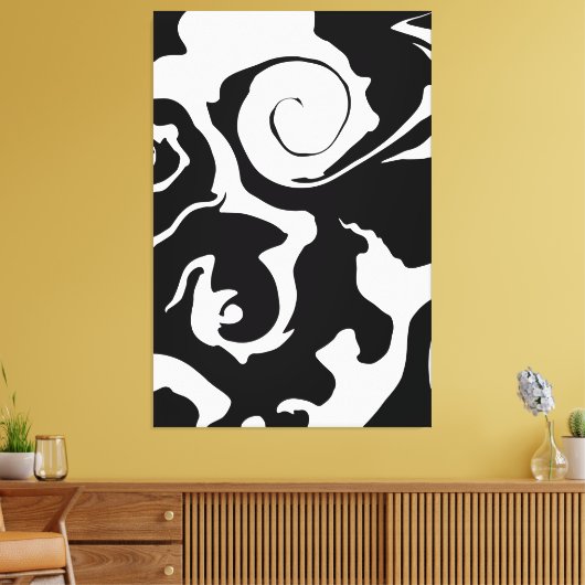 Moderner Schwarz-Weiß-Marmor-Swirl Leinwanddruck (Insitu (Wohnzimmer))