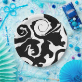 Moderner Schwarz-Weiß-Marmor-Swirl Pappteller (Party)
