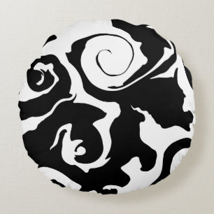 Moderner Schwarz-Weiß-Marmor-Swirl Rundes Kissen