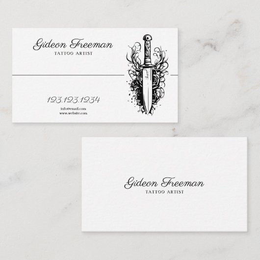 Moderner Schwarz-Weiß-Messer Tattoo-Künstler Visitenkarte (Vorne/Hinten)