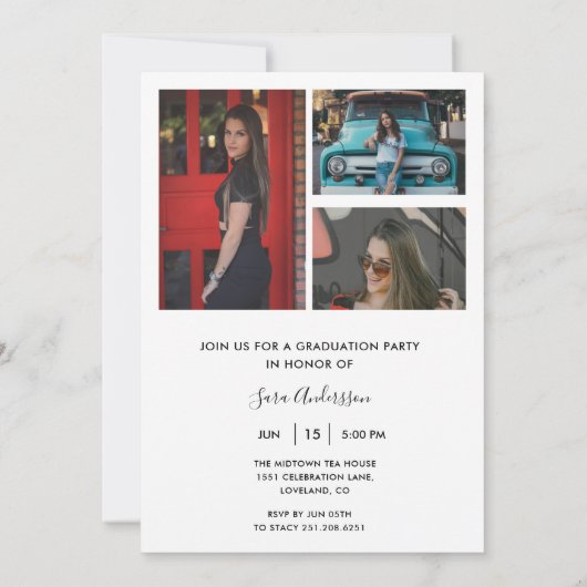 Moderner Schwarz-Weiß-Minimalistischer 4-Foto-Absc Einladung (Rückseite)