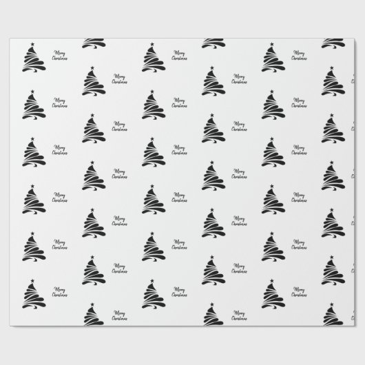 Moderner Schwarz-Weiß-Minimalistischer Weihnachtsb Geschenkpapier (Flach)