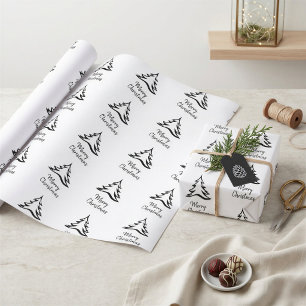 Moderner Schwarz-Weiß-Minimalistischer Weihnachtsb Geschenkpapier