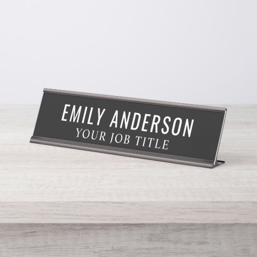 Moderner Schwarz-Weiß-Mitarbeiter Schreibtischnamensplakette (Vorderseite )