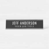 Moderner Schwarz-Weiß-Mitarbeiter Schreibtischnamensplakette (Vorderseite )