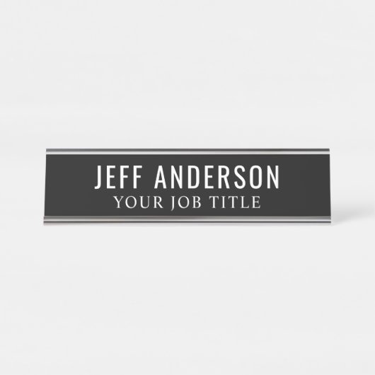 Moderner Schwarz-Weiß-Mitarbeiter Schreibtischnamensplakette (Vorderseite )