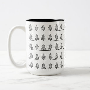 Moderner Schwarz-Weiß-Pinienwald Urlaub Zweifarbige Tasse