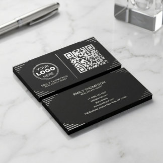 Moderner Schwarz-Weiß-QR-Code | Luxuriöser Art Dec Visitenkarte