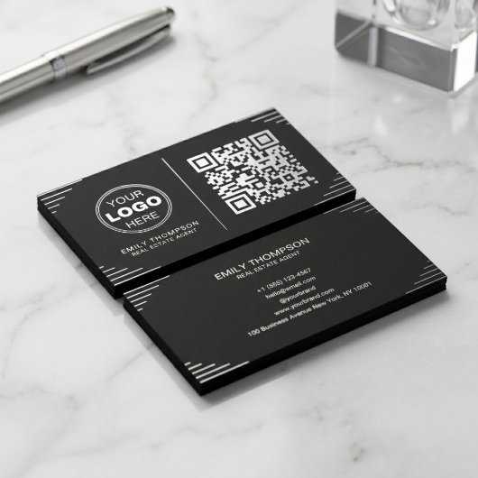 Moderner Schwarz-Weiß-QR-Code | Luxuriöser Art Dec Visitenkarte