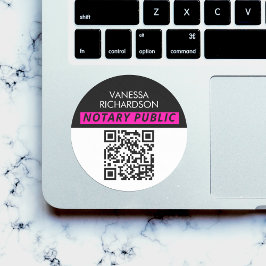 Moderner Schwarz-weiß rosa Minimal QR Code Notar Runder Aufkleber
