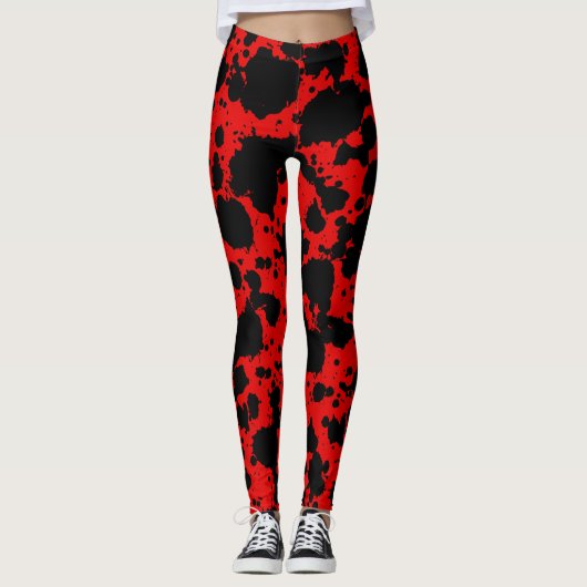 Moderner Schwarz-Weiß-Roter Spritzer Funny Leggings (Vorderseite)