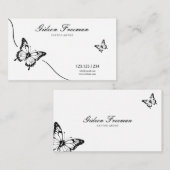 Moderner Schwarz-Weiß-Schmetterling Tattoo Artist Visitenkarte (Vorne/Hinten)
