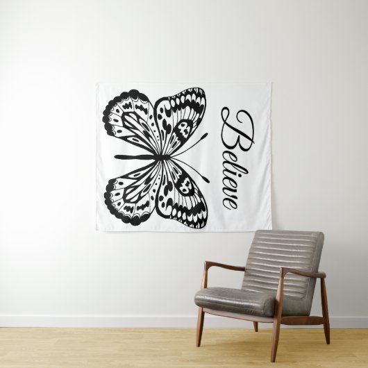 Moderner Schwarz-Weiß-Schmetterling Wandteppich (Beispiel (Horizontal))