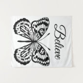 Moderner Schwarz-Weiß-Schmetterling Wandteppich (Vorderseite (Horizontal))