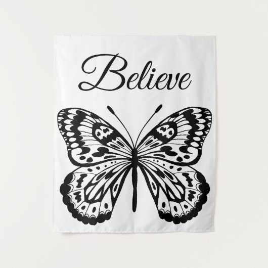 Moderner Schwarz-Weiß-Schmetterling Wandteppich (Vorderseite)