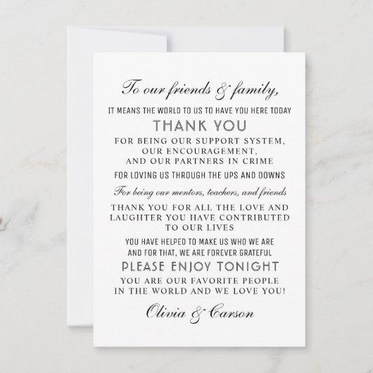 Moderner Schwarz-Weiß-Script-Begrüßungsgast Dankeskarte (Vorderseite)