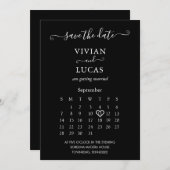 Moderner Schwarz-Weiß-Skriptkalender Save the Date Einladung (Vorne/Hinten)