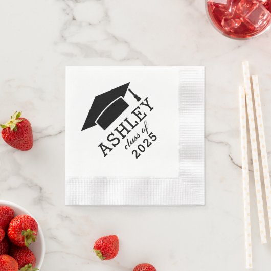 Moderner Schwarz-Weiß-Standard 2025 Graduate Name Serviette (Beispiel)