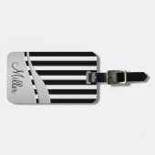Moderner Schwarz-Weiß-Streifen Mit Monogramm Gepäckanhänger (Vorderseite horizontal)