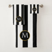 Moderner Schwarz-Weiß Streifen monogramm Bath Towe Badhandtuch Set (Insitu)