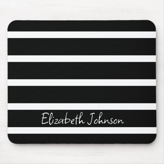 Moderner Schwarz-Weiß-Streifen Personalisiert Mousepad (Vorne)