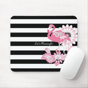 Moderner Schwarz-Weiß-Streifen rosa Flamingo Mousepad