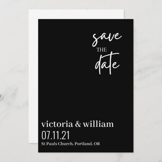 Moderner Schwarz-Weiß-Trend Save the Date (Vorne/Hinten)