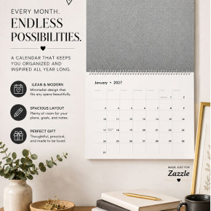 Moderner Schwarz-Weiß-Wandkalender Kalender
